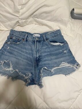 Zara Light Blue Distressed Denim Cutoff Shorts